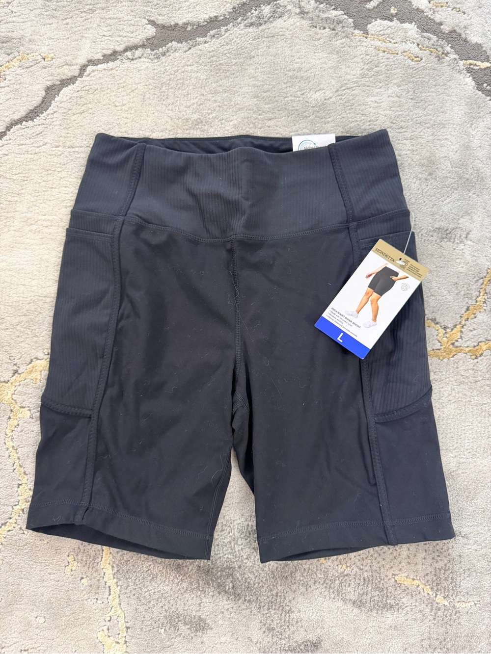Mondetta Black High-Rise Bike Shorts with Side Pockets